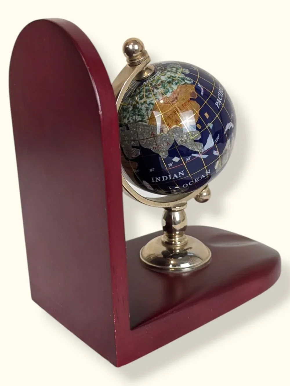 Large Lapis Lazuli Semi-Precious Stone Globe on Wood Base - Picture 2 of 9